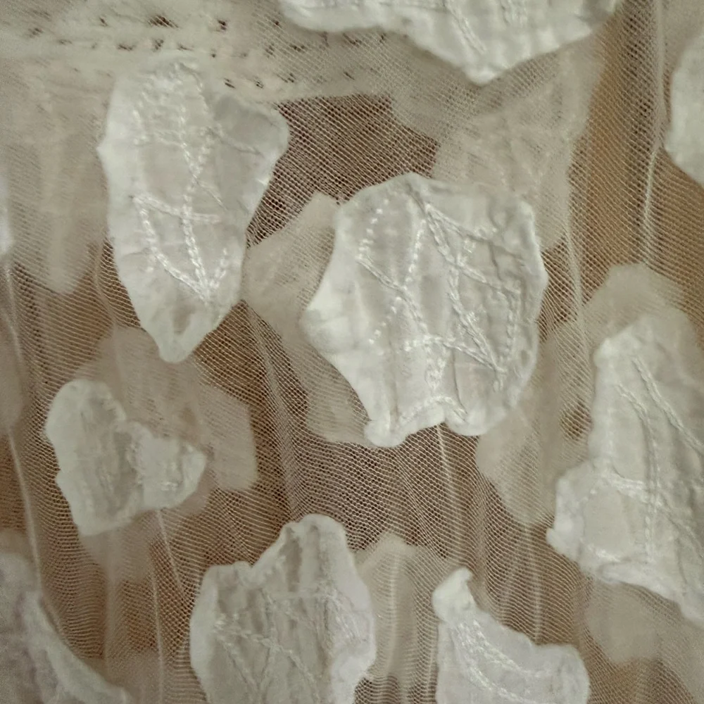 Letarte Handmade Lace Cover Up Dress White Sheer Crochet Trim Boho Beach‎ Size L